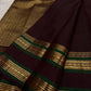 Deep Arakku Handwoven Pure Silk Kanjeevaram Rettapet Saree with Emerald Green Contrast Border – silk body weave close-up