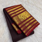 Dark aubergine brown Kanchipuram silk body with individually spaced gold zari buttas.