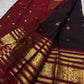 Deep Aubergine Brown pure silk Kanjipuram Varisaipet saree with Arakku Red gold zari border.