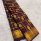 Deep aubergine handwoven pure silk Kancheepuram Zari Kattam saree with Mayil Chakram zari motifs, full view