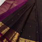 Deep Aubergine Handwoven Pure Silk Kanchipuram Zari Kattam Saree with Magenta Peacock Border – pallu detail view