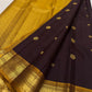 Deep Aubergine Jamun Handwoven Pure Silk KanchiPattu Saree with Petite Zari Buttas and Antique Gold Border