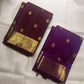 Handwoven aubergine Kanchipuram silk saree with alternating antique gold zari buttas