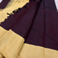 Deep aubergine Kanchipuram silk saree with butter yellow contrast border, full view