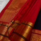 Deep Aubergine Kanjeevaram Korvai saree with vermillion red zari pallu