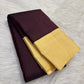 Deep aubergine lightweight Kanchipuram silk saree with butter yellow border, full view