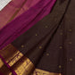 Deep Aubergine Handwoven Pure Silk Kanchipuram Zari Kattam Saree with Magenta Peacock Border – silk fabric close-up