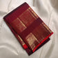 Deep cherry Pure Silk Kanchipuram Rettapet saree with gold zari buttas and peacock border