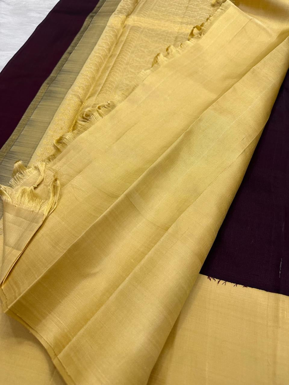 Deep aubergine pure silk Kanchipuram saree, body detail