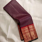 Deep Aubergine Pure Silk Kanchipuram Zari Kattam saree with Vermilion Red border