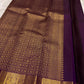Deep Aubergine Purple pure silk Kanjeevaram Butta saree with handwoven zari paisley buttas