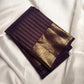 Deep Aubergine Purple handwoven pure silk Kanjivaram Butta saree with antique-gold zari.