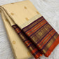 Warm Ivory handwoven Kanjivaram saree with purple orange and antique-gold multi-register border.