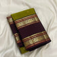 Antique Olive Green and Deep Espresso Brown Handwoven Pure Silk Kanjivaram Rettapet Saree with Vintage Gold Zari Buttas