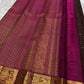 Deep Aubergine Handwoven Pure Silk Kanchipuram Zari Kattam Saree with Magenta Peacock Border – silk body weave close-up