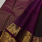 Deep Aubergine Handwoven Pure Silk Kanchipuram Zari Kattam Saree with Magenta Peacock Border – weave close-up