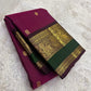 Kanchipattu silk saree in korvai with deep berry pink border weave traditional zari detail