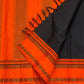 Deep Black and Vermilion Orange Handwoven Pure Silk Kanjivaram Pattupet Saree with Thread-Woven Border