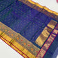 Deep blue Chanderi Pattu Silk saree with metallic floral buttas