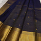 Deep indigo Kanchipuram saree — antique-gold temple-inspired border motif close-up