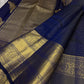Deep blue Kanjipuram pure silk saree with Zari Kattam weave and Yazhi Kili border — Idam Living