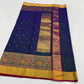 Deep blue Pure Silk Chanderi saree with gold floral border