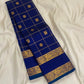Deep Royal Blue Pure Silk Kanchipuram Zari Kattam saree with Annam and Chakram buttas