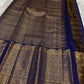 Dense classic-gold ornamental border against Deep Neelam Blue Pure Silk.