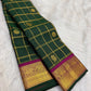 Deep Bottle Green pure silk Kanchipuram Zari Kattam saree with Rani-Magenta and antique-gold border — Idam Living