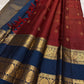 Deep Brick Red KanchiPattu silk saree, body weave texture close-up — Idam Living