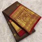 Deep brown Zari Kattam body with fine gold grid and small handwoven zari buttas