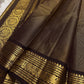 Deep Brown Pure Silk saree with intricate antique gold zari bird motif border