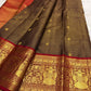 Close view of Gandaberunda motifs woven in gold zari along the Arakku red Kanchipuram border