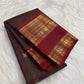 Deep Espresso Brown Handwoven Pure Silk Kanjivaram Saree with Zari Kattam and Burgundy Gold Zari Border