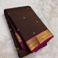 Deep Brown Kanjivaram silk saree with fine gold zari checks and Poo Buttas