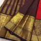 Vermilion Red Handwoven Pure Silk Kanjivaram Saree with Gold Buttas and Deep Brown Peacock Zari Border