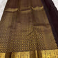 Handwoven pure silk Kanjipuram saree in deep chocolate brown with Maanga paisley butta and ornate antique gold zari border Silk Mark certified