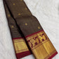 Deep brown Pure Silk Kanchipuram Vairaoosi saree with Arakku red Yazhi zari border