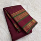 Deep Burgundy Red Handwoven Pure Silk Kanjivaram Rettapet Saree with Forest Green Border and Gold Zari Buttas