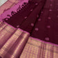 Deep Burgundy-Maroon Pure Silk Kanchipuram Butta saree with Magenta Pink zari border