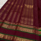 Deep Burgundy Red Handwoven Pure Silk Kanjivaram Rettapet Saree with Forest Green Border and Gold Zari Buttas