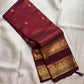 Deep Burgundy Handwoven Pure Silk Kancheepuram Saree with Rettapet and Peacock Border
