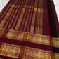 Deep Burgundy Handwoven Pure Silk Kancheepuram Saree with Rettapet and Peacock Border