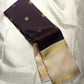 Deep Chestnut Plum pure silk Kanjipuram saree, Rettapet weave with Ivory border — full drape view