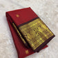 Deep Chilli Red Handwoven Pure Silk Kanchi Pattu Saree with Gold Zari Buttas and Antique Gold Border