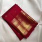 Deep chilli red handwoven pure silk Kanjipuram Rettapet saree – full saree view