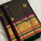 Deep Cinnamon Brown Kanjipuram Saree — body close-up showing Zari Kattam grid and gold zari buttas