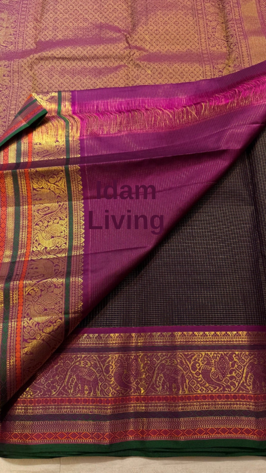 Deep Cinnamon Brown Kanjipuram Saree — full drape, pure silk Kanchipuram handwoven — Idam Living