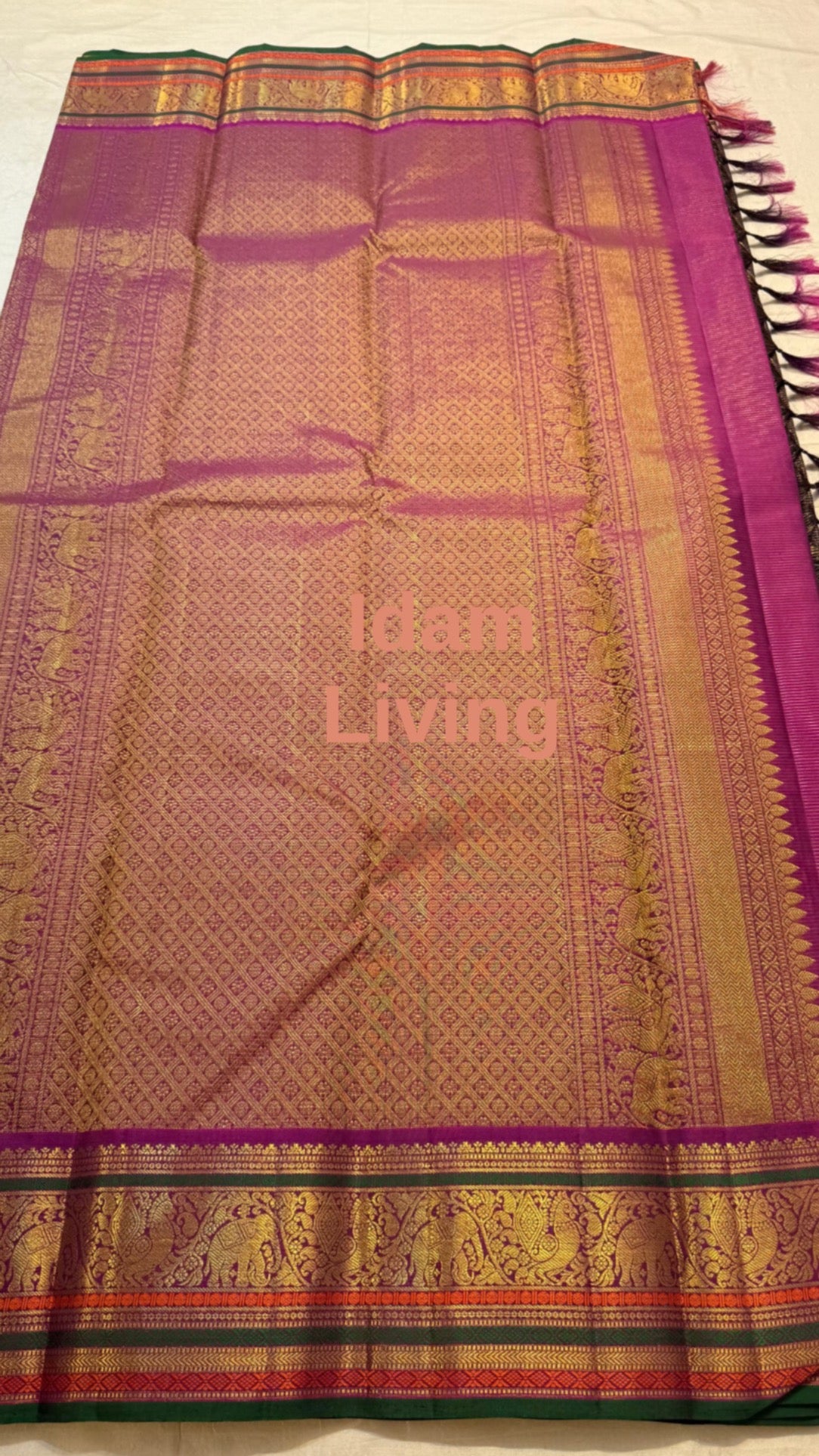 Deep Cinnamon Brown Kanjipuram Saree — pallu detail showing gold zari peacock motifs