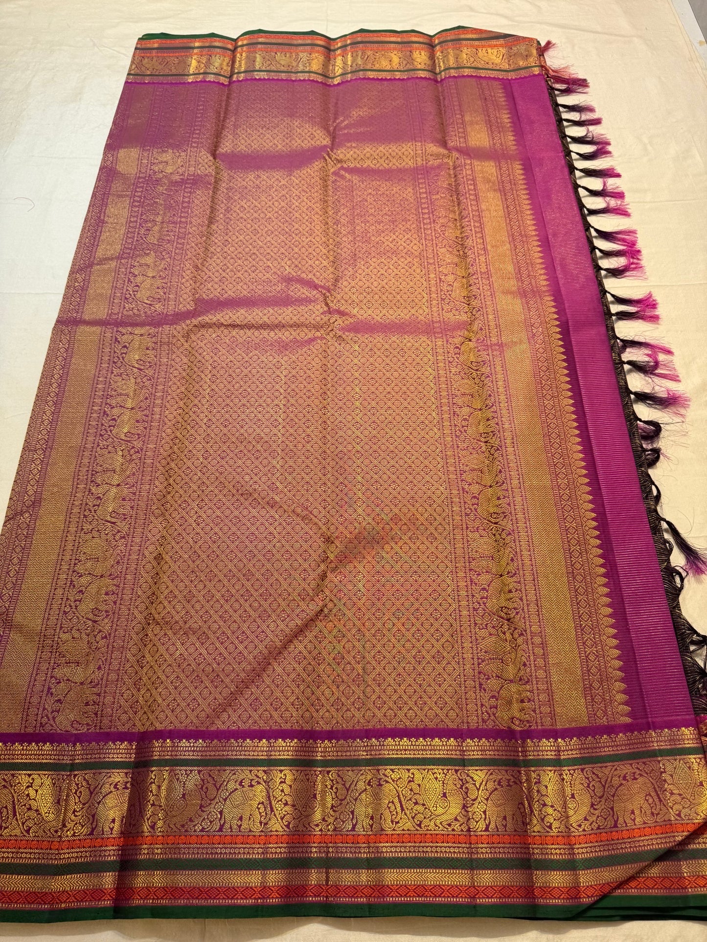 Deep Cinnamon Brown Kanjipuram Saree — folded full saree view